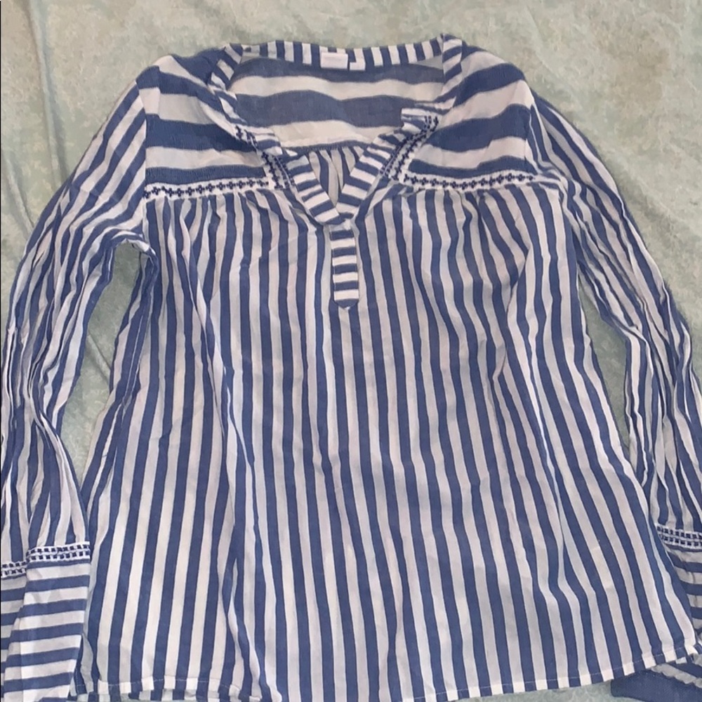 blue and white stripes dress top